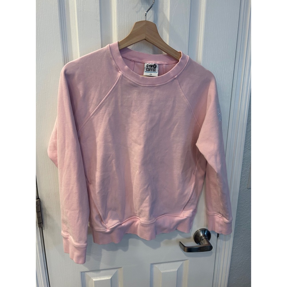 Gym+Coffee Womens Pink Raglan Crewneck Sweatshirt Medium Athleisure Pockets